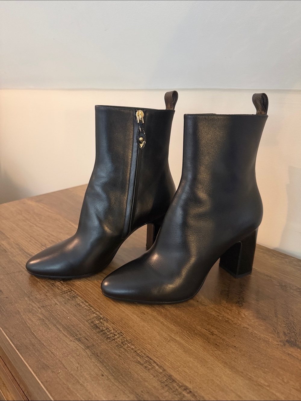 Louis Vuitton BRAND NEW never worn Black Leather Mid-Calf Block Heel Ankle Boots